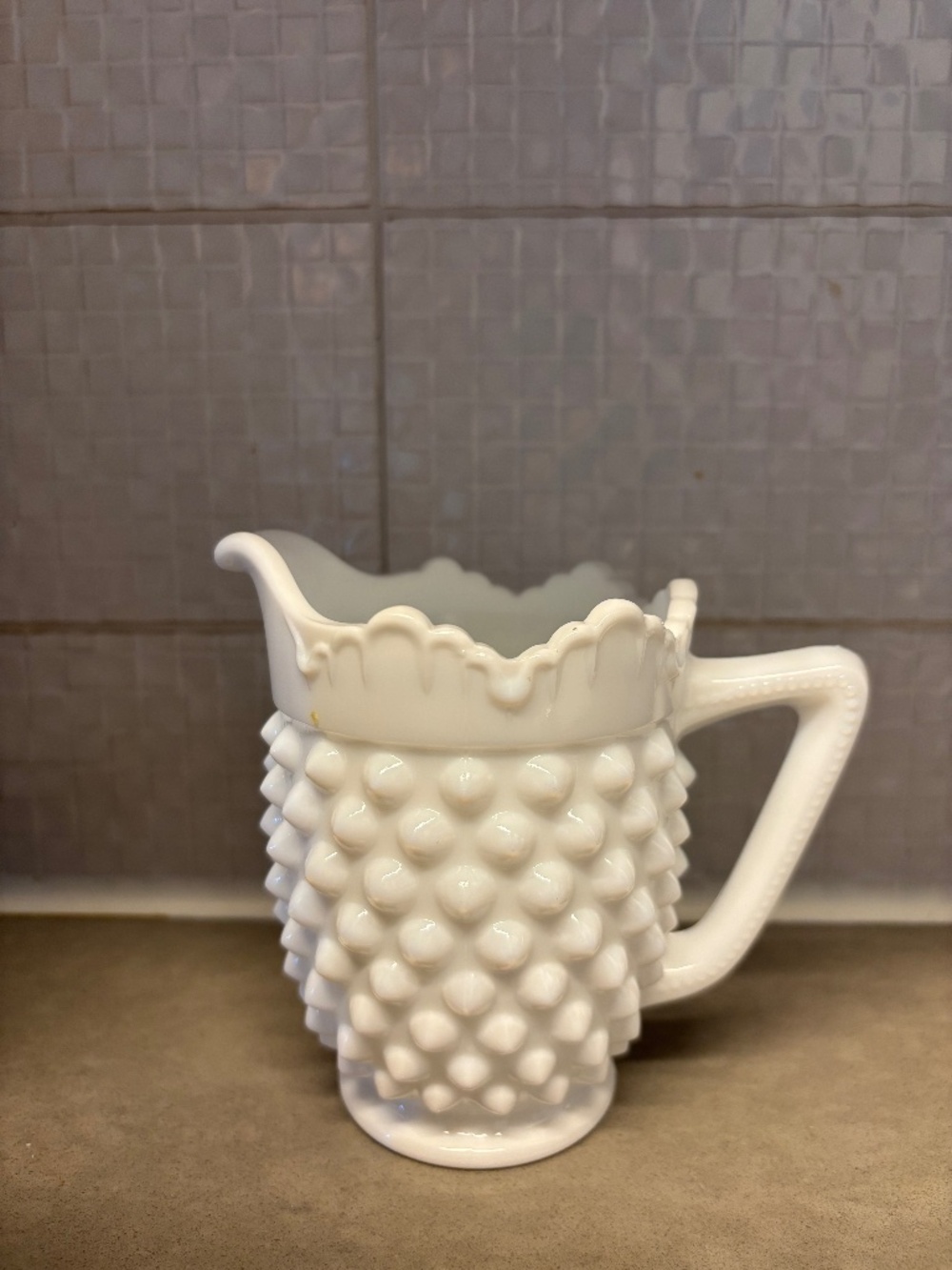 Vintage milk glass hobnail creamer